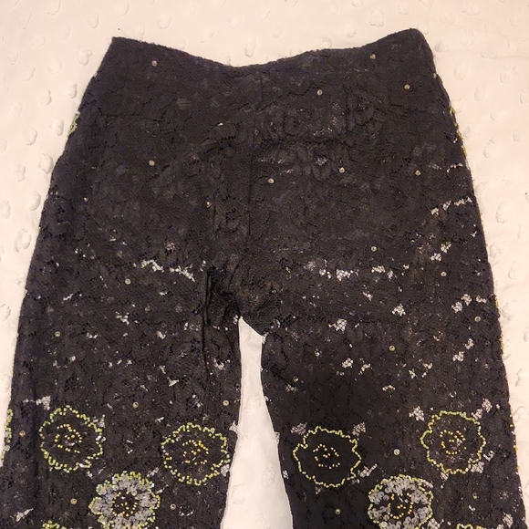 Black Lace Pants with Floral Accents